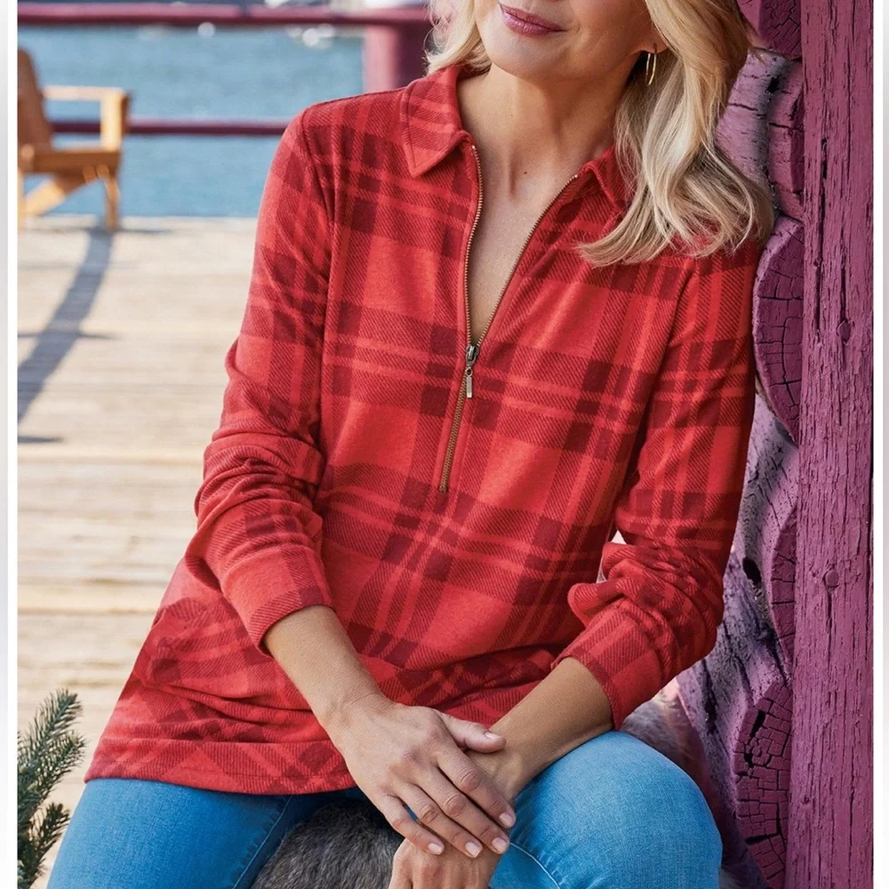 Soft Surroundings Kymani Plaid Tunic Top EUC